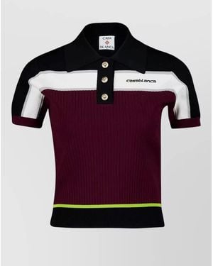 CASABLANCA Polo Shirt Colour Block Ribbed Collar - Red