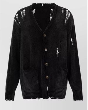 R13 Relaxed Cotton Cardigan Front Pockets Ribbed Trims - Black
