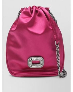 Roger Vivier Satin Bucket Bag Chain Strap Embellishment - Pink