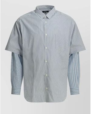 Comme des Garçons Casual Stripe Shirt Short Sleeves Pocket - Blue