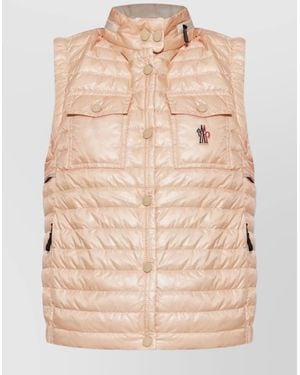 Moncler Quilted Sleeveless High Neck Vest With Pockets - Natural