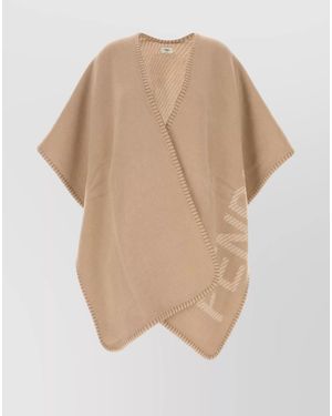 Fendi Cashmere Blend Fine Knit Logo Cape - White