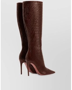 Paris Texas Leather Crocodile Print Knee High Boots - Brown