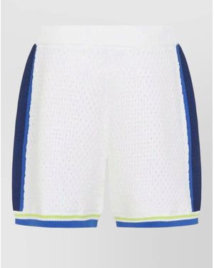 CASABLANCA Crochet Beach Shorts Striped Mesh Ribbed Trim - Blue