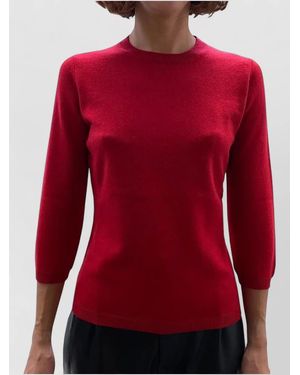 LA ROSE Cashmere Knit Sweater Three Quarter Sleeves - Red