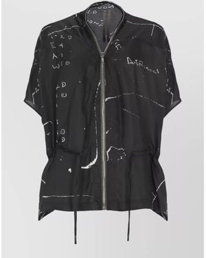 Rick Owens Round Neck Graphic Print Drawstring Hem Jacket - Black