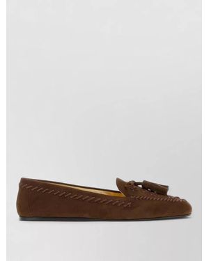 Prada Suede Loafers Tassel Detail Moccasin Stitching - Brown