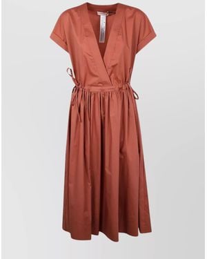 Twinset Midi Dress With Waist Tie And V-Neck - Red