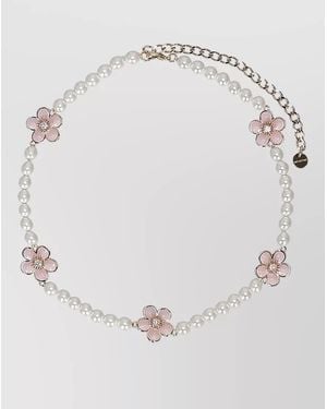 Self-Portrait Flower Detail Crystal Pistil Pearl Necklace - White