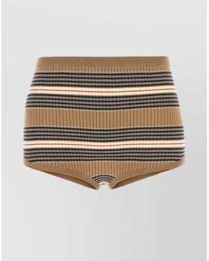 Prada Embroidered Ribbed Stretch Cotton Blend Shorts - Natural