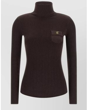 Elisabetta Franchi Silk Ribbed Turtleneck Jumper - Black