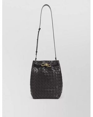 Bottega Veneta Andiamo Leather Bucket Bag Shoulder Strap - White