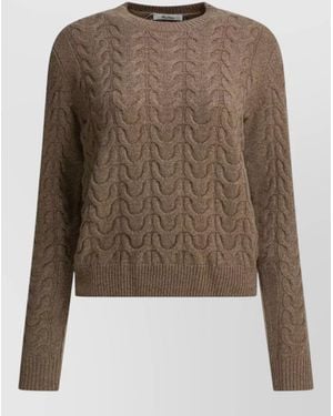 Max Mara Cable Knit Crew Neck Sweater Long Sleeves - Brown