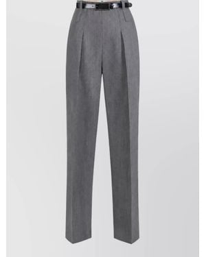 Elisabetta Franchi Virgin Wool High-Rise Pleated Tailored Trousers - Grey