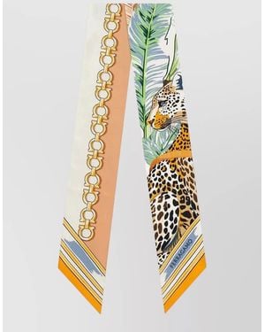Ferragamo Felini Print Silk Bandeau Scarf - White