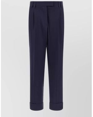 Alberto Biani Albertino Tailored Trousers Pleats Cuffs Belt Loops - Blue
