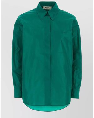 Fendi Silk Oversized Long-Sleeve Shirt - Green