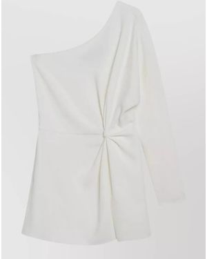 Valentino One Shoulder Top Long Sleeve Draped - White