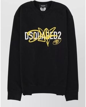 DSquared² Crew Neck Graphic Print Long Sleeve Top - Black