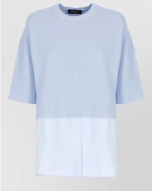 Fabiana Filippi Crew Neck Cotton Jumper Shirt Detail Hem - Blue