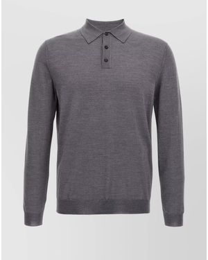 Zanone Wool Polo Shirt Collar Ribbed Cuffs Hem - Grey