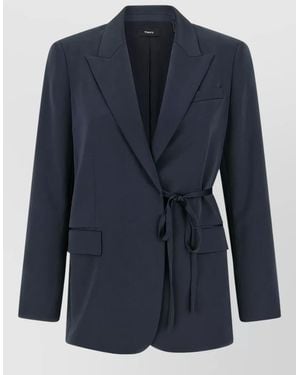 Theory City Twill Blazer Longline Notch Lapel - Blue