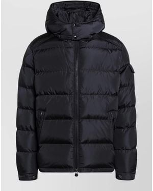Moncler Hooded Padded Jacket Elastic Cuffs Pockets - Black