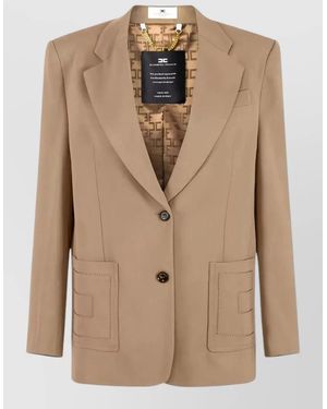 Elisabetta Franchi Single-Breasted Gabardine Blazer - Natural