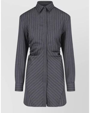 Dondup Pinstripe Ruched Tailored Knee Length Jacket - Blue