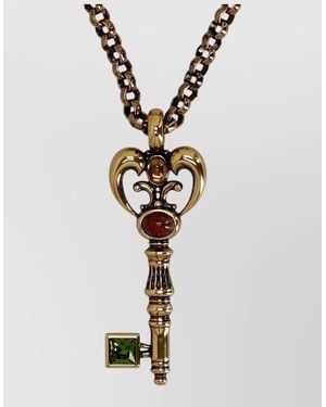 Etro Double Chain Necklace Key Pendant Gemstones - White