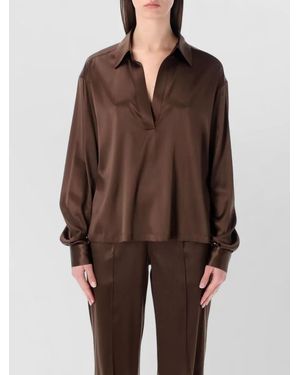 Tom Ford Silk Satin Polo Neck Long Sleeve Top - Brown