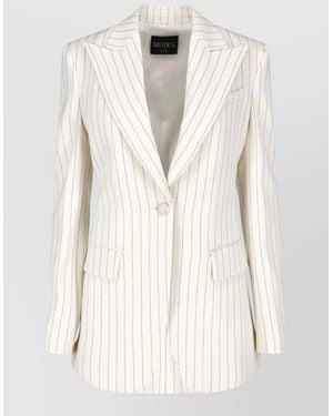 Dondup Pinstripe Tailored Blazer Notch Lapel Pockets - Natural