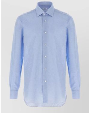 Barba Napoli Honeycomb Texture Shirt Button Down Collar - Blue