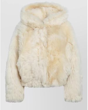 Blancha Hooded Cropped Plush Jacket Relaxed Fit - Natural