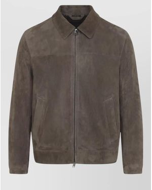 Brioni Leather Shirt Collar Blouson - Grey