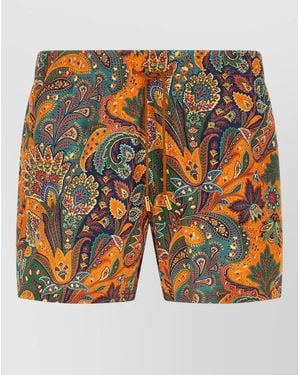 Etro Paisley Pattern Swimsuit Elastic Waistband Pockets - Orange