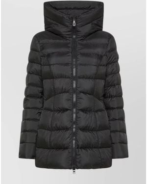 Peuterey Hooded Long Jacket Quilted Texture Design - Black