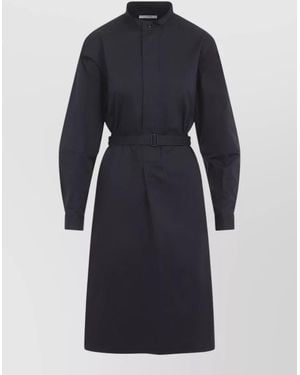 Lemaire Belted Cotton Satin Midi Shirt Dress - Blue