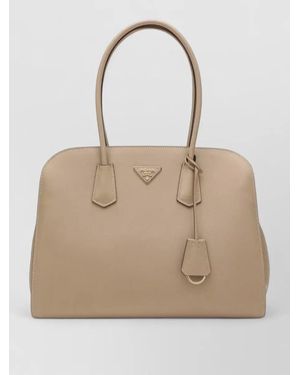 Prada Tote Bag Structured Shape Top Handles Keychain - Natural