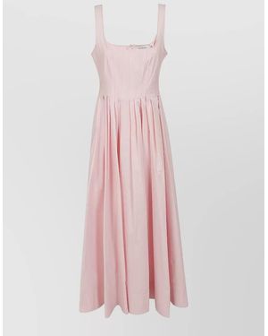 Max Mara Cotton Midi Dress Square Neckline Pleated - Pink