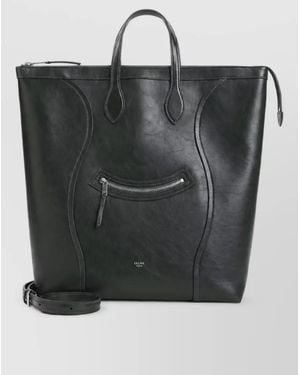 Celine Calf Leather Medium Cabas Vertical Tote Bag - Black