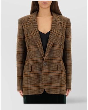 Saint Laurent Checked Pattern Jacket Flap Pockets - Brown