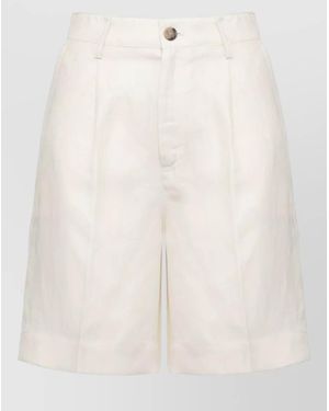 Woolrich Pleated Front Linen Blend Tailored Shorts - Natural