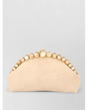 Cult Gaia Una Clutch Bag Beaded Trim Texture - Natural