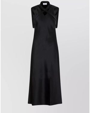 Off-White c/o Virgil Abloh Satin Sleeveless V-Neck Cutout Midi Dress - Black