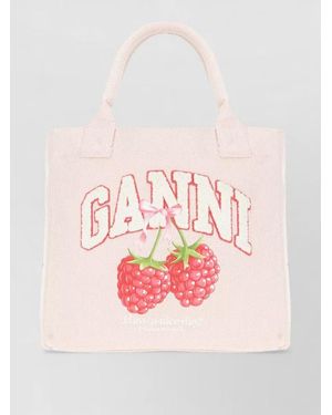 Ganni Canvas Tote Bag Graphic Print Handles - Pink