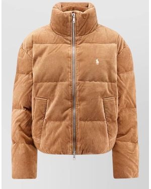 Polo Ralph Lauren Corduroy Down Coat Stand Collar Design - Brown