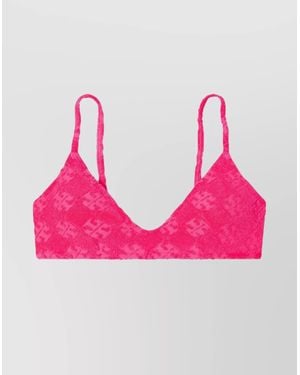 Tory Burch Terry Logo-Print V-Neck Bikini Top - Pink