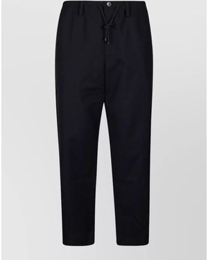 Dries Van Noten Wool Trousers With Button Detail And Elastic Waistband - Blue