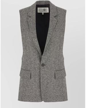 MM6 by Maison Margiela Wool Blend Tailored Vest Notched Lapel - Grey